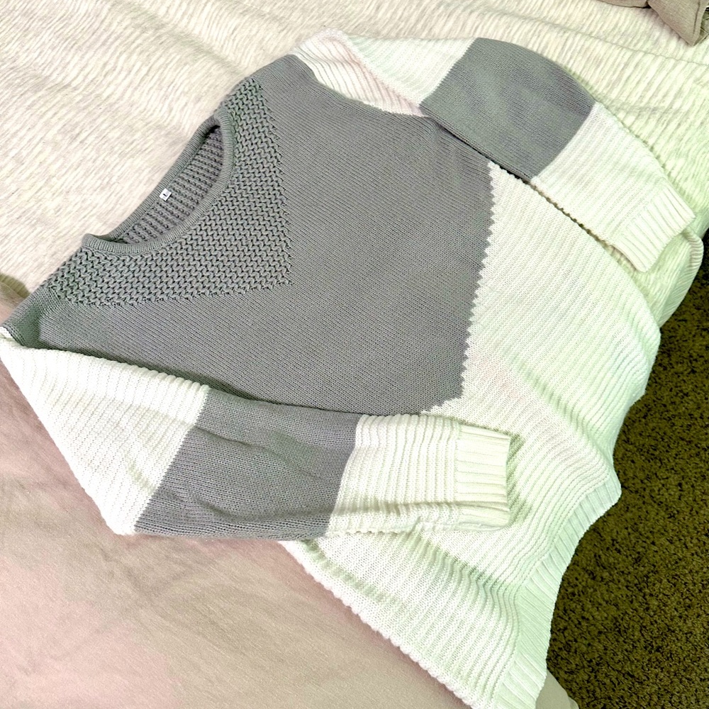 Gray & White Oversized Sweater